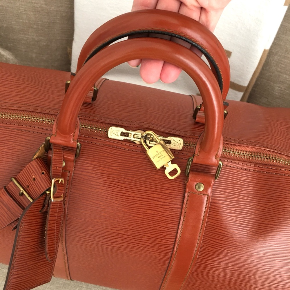 Authentic Louis Vuitton unisex Keepall 50 travel bag brown leather - Picture 8 of 16